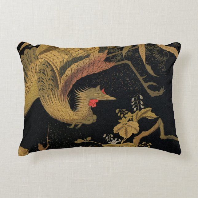 Vintage Japanse Phoenix Gold Black Bird Accent Kussen (Voorkant)