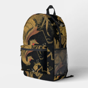 Vintage Japanse Phoenix Gold Black Bird Bedrukte Rugzak