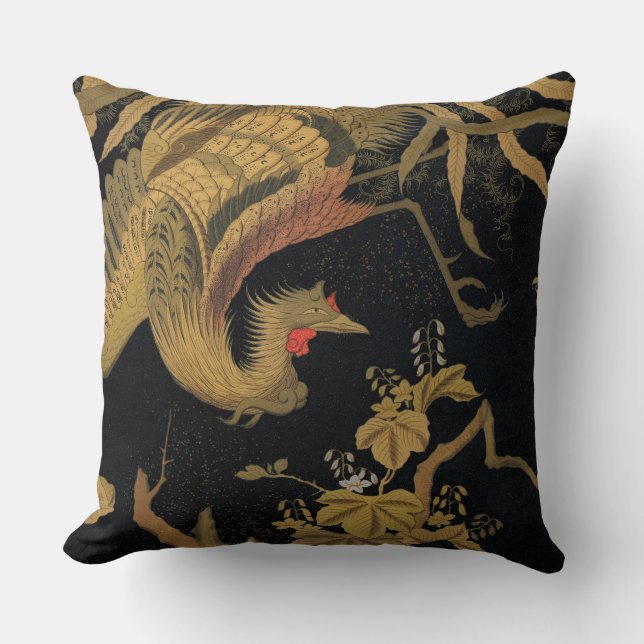 Vintage Japanse Phoenix Gold Black Bird Kussen (Voorkant)