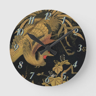 Vintage Japanse Phoenix Gold Black Bird Ronde Klok