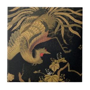 Vintage Japanse Phoenix Gold Black Bird Tegeltje