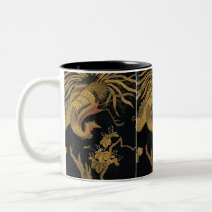 Vintage Japanse Phoenix Gold Black Bird Tweekleurige Koffiemok