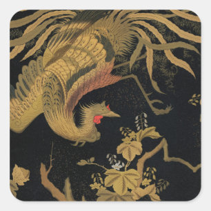 Vintage Japanse Phoenix Gold Black Bird Vierkante Sticker