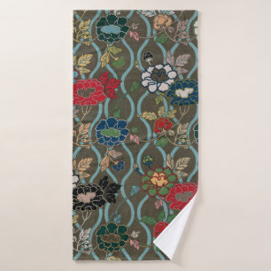 Vintage Japanse Pioen Ogee Bloempatroon Bad Handdoek