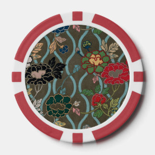 Vintage Japanse Pioen Ogee Bloempatroon Poker Chips