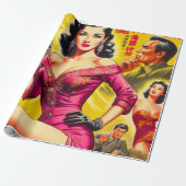 Vintage Japanse pulp vrouw Cadeaupapier (Uitgerold)