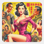 Vintage Japanse pulp vrouw Vierkante Sticker (Voorkant)