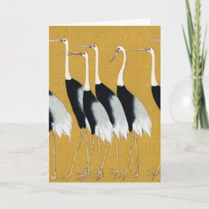 Vintage Japanse Rode Kroonkraan Goud Kunst Kaart