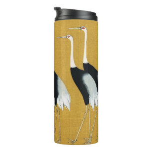 Vintage Japanse Rode Kroonkraan Goud Kunst Thermosbeker