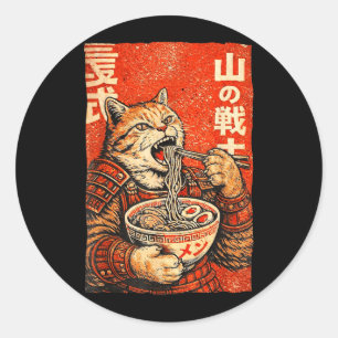 Vintage Japanse Samoerai Kat Ramen Ukiyo-E Grafisc Ronde Sticker