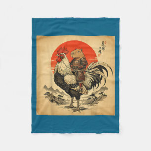 Vintage Japanse Samurai Capybara Haan Kip Fleece Deken