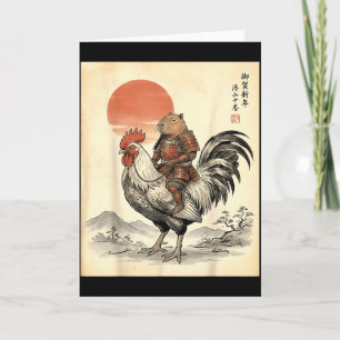 Vintage Japanse Samurai Capybara Haan Kip Kaart