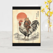 Vintage Japanse Samurai Capybara Haan Kip  Kaart (Gele Bloem)