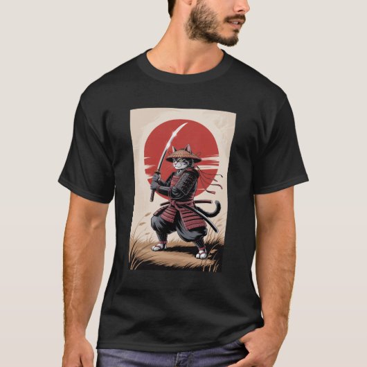 Vintage Japanse Samurai Kattenkrijger T-shirt (Voorkant)