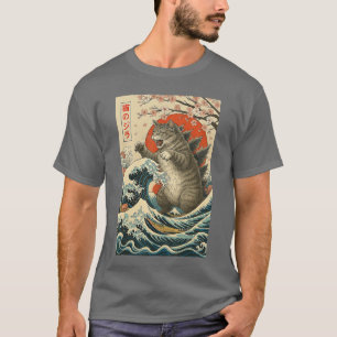 Vintage Japanse stijl Catzilla kat voor mannen vro T-shirt