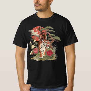 Vintage Japanse Tijger Kraanvogel Kunst - Retro Li T-shirt