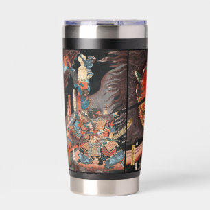 Vintage Japanse Triptiek: Samurai vs. Oni Koning Geïsoleerde Drinkbeker