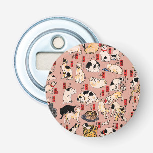 Vintage Japanse Ukiyo-e Katpatroon: Kuniyoshi Button Flesopener