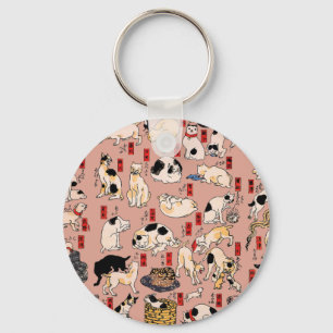 Vintage Japanse Ukiyo-e Katpatroon: Kuniyoshi Sleutelhanger