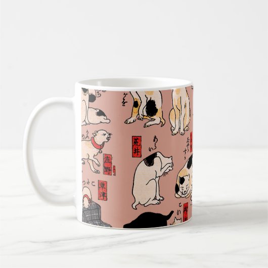 Vintage Japanse Ukiyo-e kattenpatroon: Kuniyoshi Koffiemok (Links)