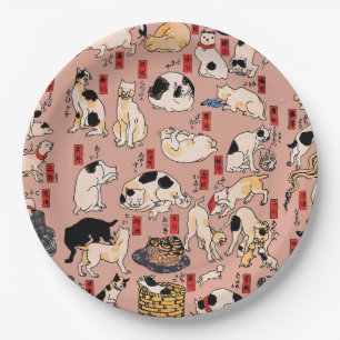 Vintage Japanse Ukiyo-e kattenpatroon: Kuniyoshi Papieren Bordje