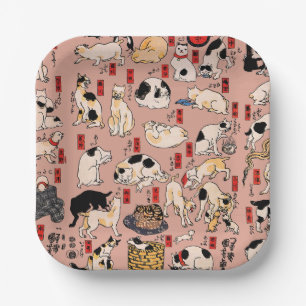 Vintage Japanse Ukiyo-e kattenpatroon: Kuniyoshi Papieren Bordje