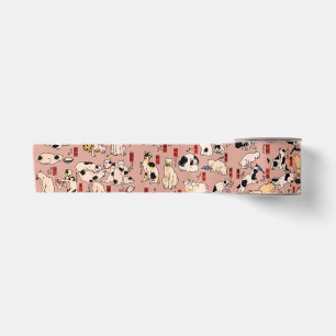 Vintage Japanse Ukiyo-e kattenpatroon: Kuniyoshi Satijnen Lint