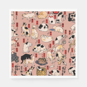 Vintage Japanse Ukiyo-e kattenpatroon: Kuniyoshi Servet