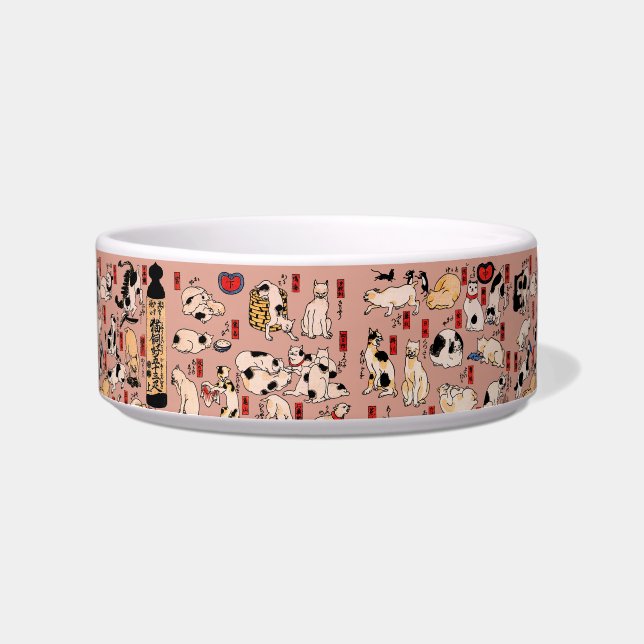 Vintage Japanse Ukiyo-e kattenpatroon: Kuniyoshi Voerbakje (Voorkant)