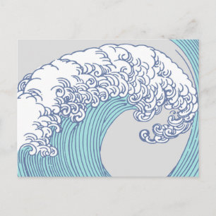 Vintage Japanse Ukiyo-e Surf Golf Kunst Blauw Kust Briefkaart
