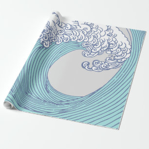 Vintage Japanse Ukiyo-e Surf Golf Kunst Blauw Kust Cadeaupapier