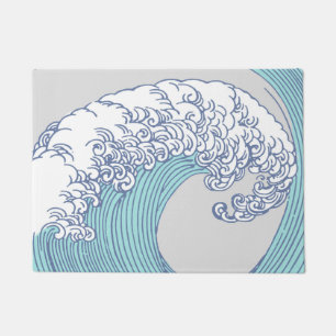 Vintage Japanse Ukiyo-e Surf Golf Kunst Blauw Kust Deurmat