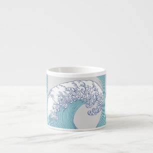 Vintage Japanse Ukiyo-e Surf Golf Kunst Blauw Kust Espresso Kop