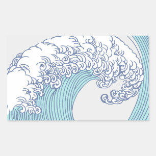Vintage Japanse Ukiyo-e Surf Golf Kunst Blauw Kust Rechthoekige Sticker