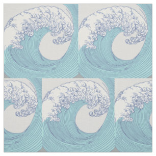 Vintage Japanse Ukiyo-e Surf Golf Kunst Blauw Kust Stof