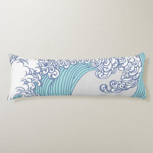 Vintage Japanse Ukiyo-e Surf Golf Kunst Blauwe Kus Lichaamskussen