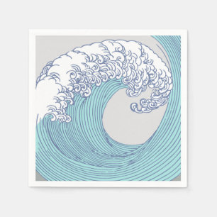 Vintage Japanse Ukiyo-e Surf Golf Kunst Blauwe Kus Servet