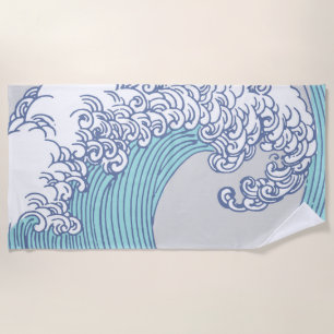 Vintage Japanse Ukiyo-e Surf Golf Kunst Blauwe Kus Strandlaken