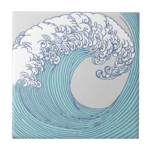 Vintage Japanse Ukiyo-e Surf Golf Kunst Blauwe Kus Tegeltje