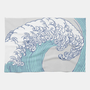 Vintage Japanse Ukiyo-e surf golf kunst blauwe kus Theedoek