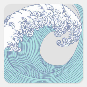 Vintage Japanse Ukiyo-e Surf Golf Kunst Blauwe Kus Vierkante Sticker