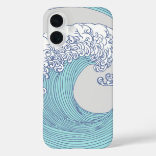 Vintage Japanse Ukiyo-e surf golfgolfkunst blauwe iPhone 16 Hoesje