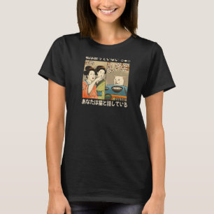 Vintage Japanse Ukiyo e-vrouw die tegen kat schree T-shirt