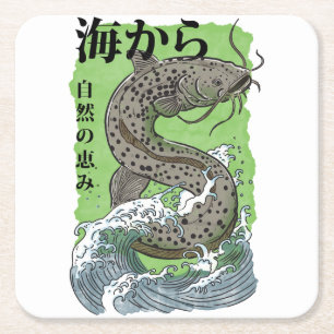 vintage Japanse viskunst Meerval Kartonnen Onderzetters