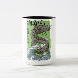 vintage Japanse viskunst Meerval Tweekleurige Koffiemok