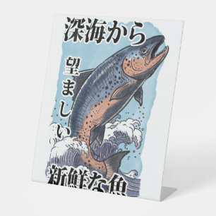 vintage Japanse viskunst Reclamebord Met Voetstuk