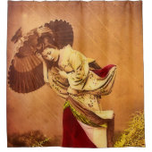 Vintage Japanse vrouw in de wind Douchegordijn (Voorkant)