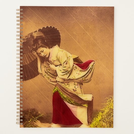 Vintage Japanse vrouw in de wind Planner (Voorkant)