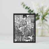 Vintage Japanse Vrouw met Pugs Briefkaart (Staand voorkant)