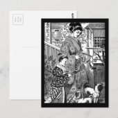 Vintage Japanse Vrouw met Pugs Briefkaart (Voorkant / Achterkant)